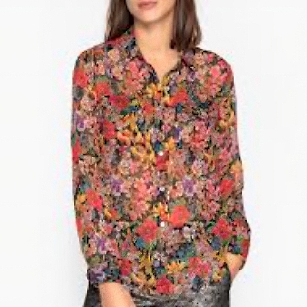 The‎ Kooples Floral Print Shirt Women's Small Semi Sheer Long Sleeve